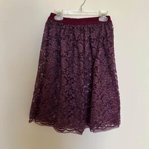 XS Purple Victorian Flower Lace See Through Skirt Top
